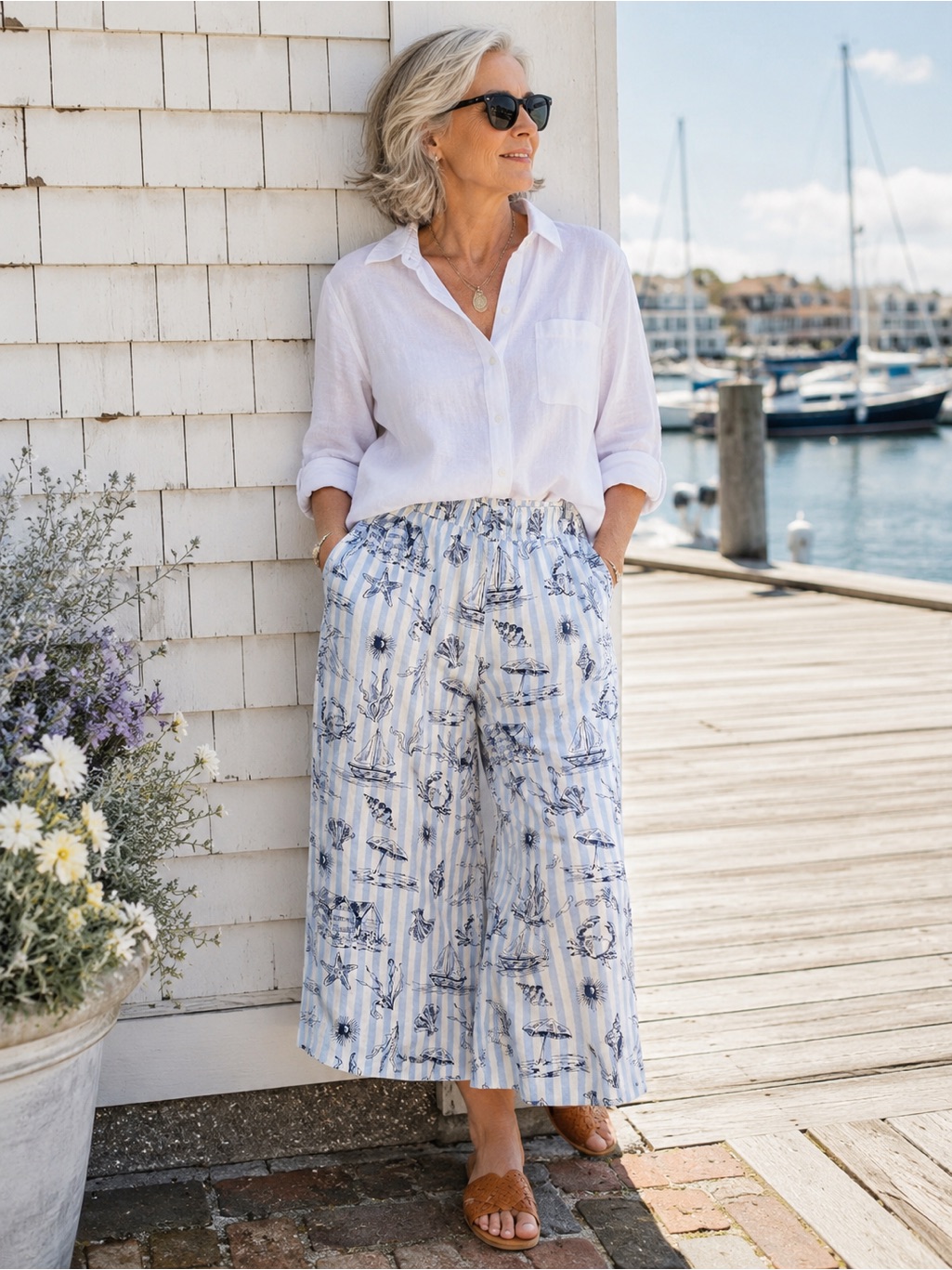 Martha Stewart Collection 100 Linen Coastal Print Cropped Pants Size Xl Martha Stewart Collection 100 Linen Coastal Print Cropped Pants Size Xl